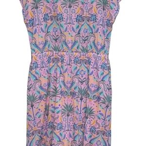 Talbots Voile Fit and Flare Sun Dress Birds and Palms Pink Cotton Size XL